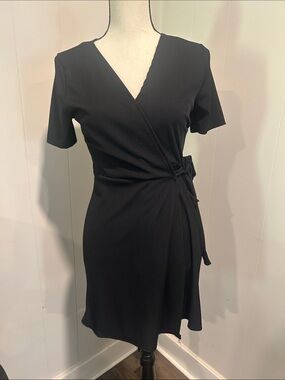 Nasty Gal Black Ribbed Wrap Mini Dress with Side Tie